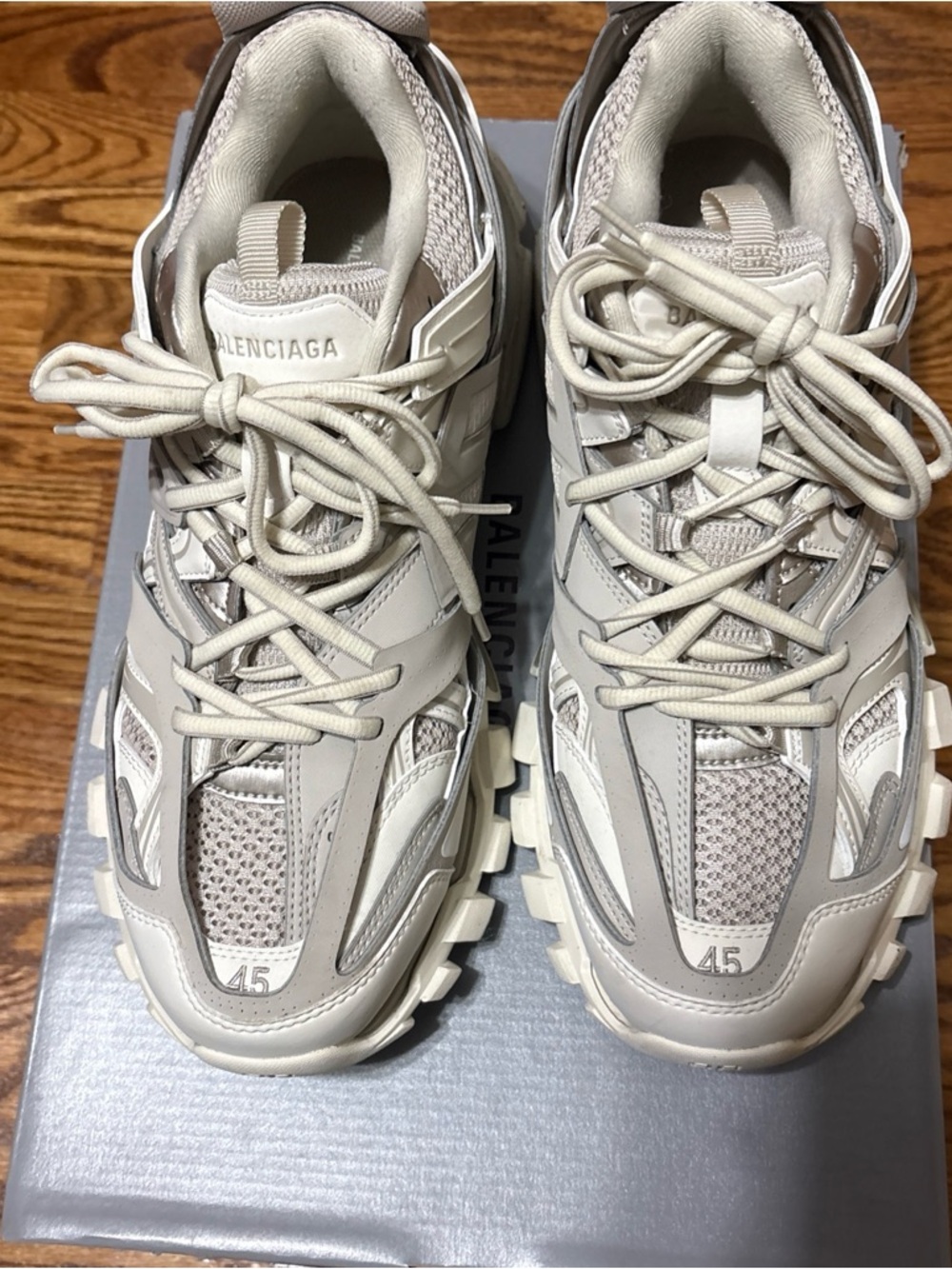 Balenciaga Neutral Layered Track Sneakers in Beige - Picture 3 of 7